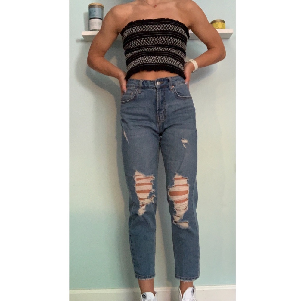 Ripped high rise mom jeans